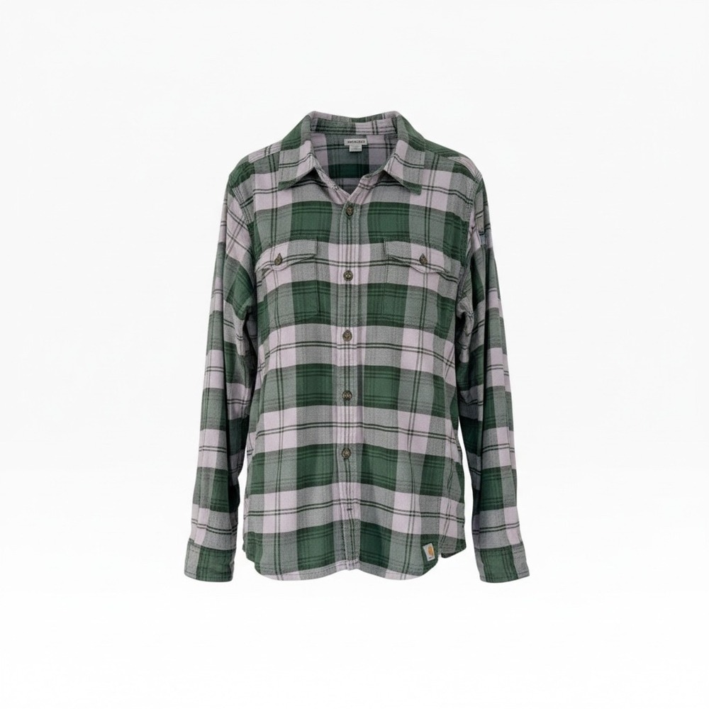 Carhartt Womens Green Purple Plaid Flannel Button Down Shirt L 12/14 100714 053